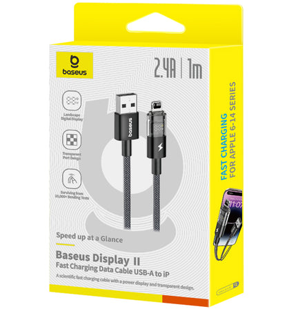 Baseus Display 2 USB-A - Lightning -data- ja latauskaapeli, 18W, 1m, Musta P10382700121-00