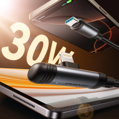 USB-C - Lightning Joyroom S-A56 EnjoyX Angled -data- ja latauskaapeli, 30W, 1.2m, Musta