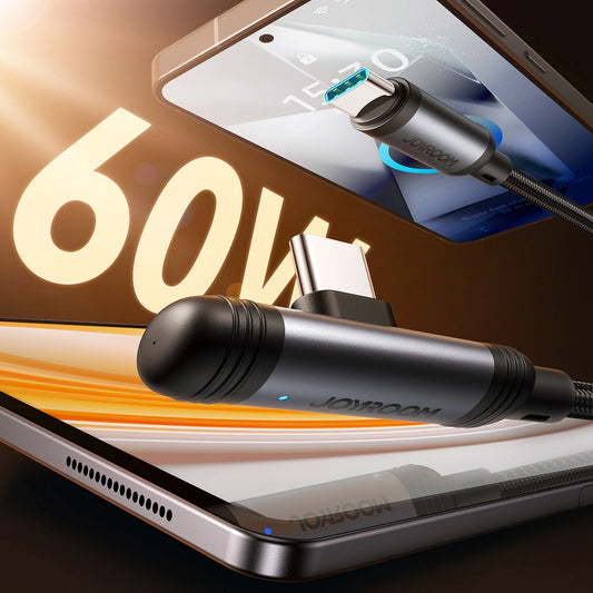 USB-C - USB-C -data- ja latauskaapeli Joyroom S-A56 EnjoyX Angled, 60W, 1.2m, Musta