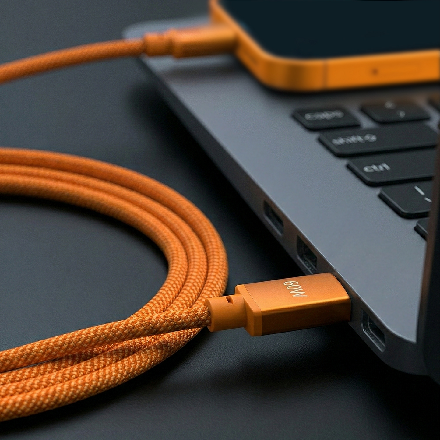 USB-C-tietojen ja latauksen kaapeli - USB-C Forever Saffron, 60W, 1m, Oranssi