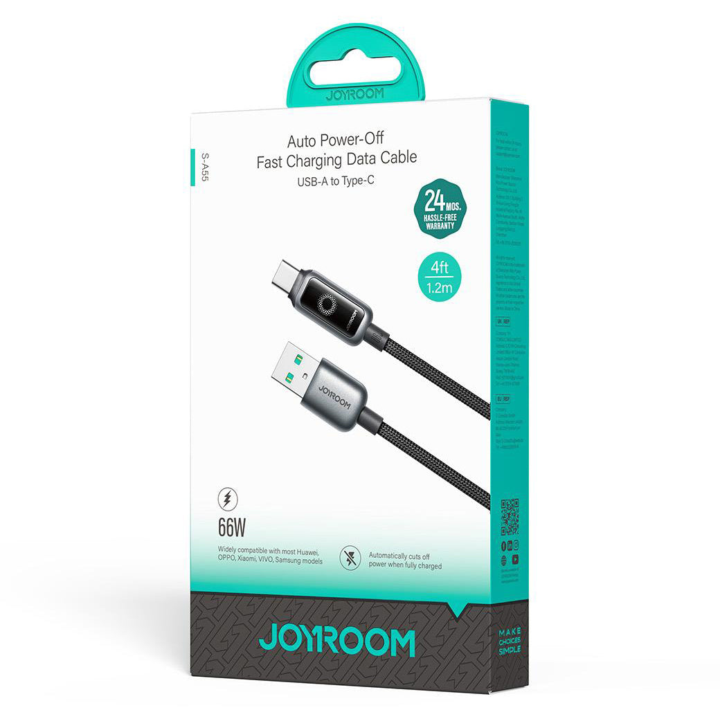USB-A - USB-C Joyroom S-A55 StarFlight Display -kaapeli, 66W, 1.2m, Musta