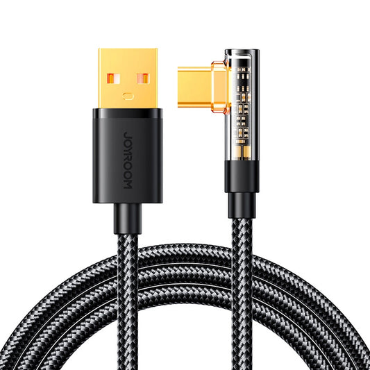 USB-A - USB-C -kaapeli ja lataus Joyroom S-UC027A6 Angled, 60W, 1.2m, Musta
