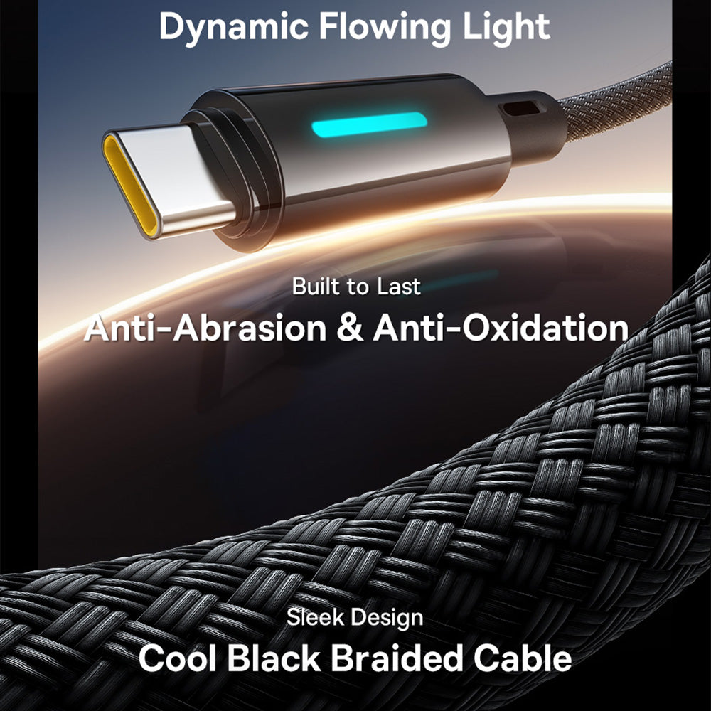 USB-A - USB-C Baseus Lit Button Control -data- ja latauskaapeli, 100W, 2m, Musta P10379002121-01