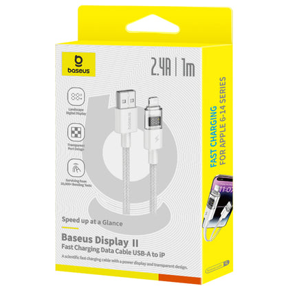 USB-A - Lightning Baseus Display 2 -data- ja latauskaapeli, 18W, 1m, Valkoinen P10382700211-00