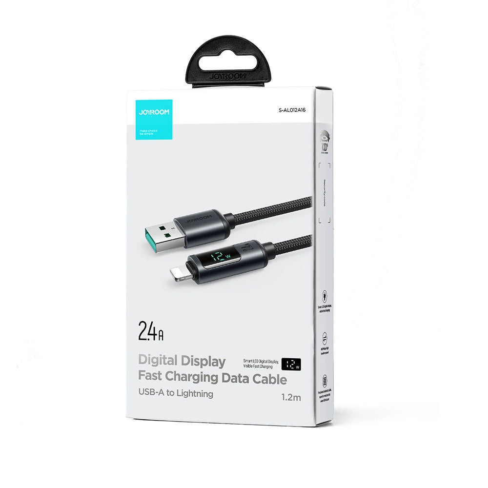 Data- ja latauskaapeli USB-A - Lightning Joyroom S-A16 Prism Display, 12W, 1.2m, Musta