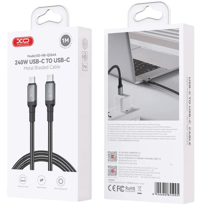 USB-C - USB-C -data- ja latauskaapeli XO Design NB-Q264A, 240W, 1m, Musta