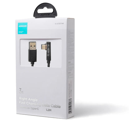 USB-A - USB-C -kaapeli ja lataus Joyroom S-UC027A6 Angled, 60W, 1.2m, Musta