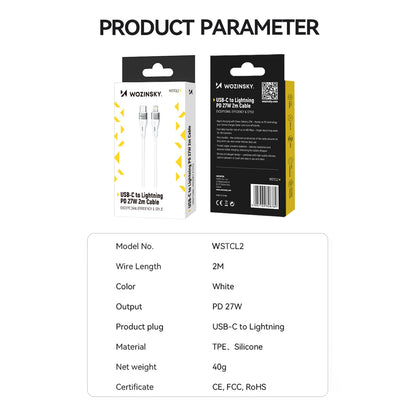 USB-C - Lightning WZK WSTCL1 -kaapeli, 27W, 1m, Valkoinen