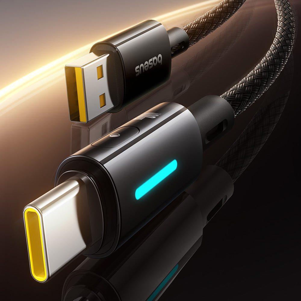 USB-A - USB-C Baseus Lit Button Control -data- ja latauskaapeli, 100W, 2m, Musta P10379002121-01