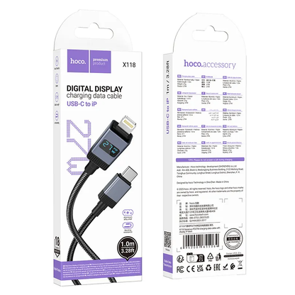 USB-C - Lightning HOCO X118 Display -kaapeli, 27W, 1m, Musta