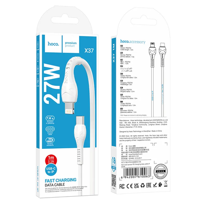 USB-C - Lightning HOCO X37 Data- ja Latauskaapeli, 27W, 1m, Valkoinen