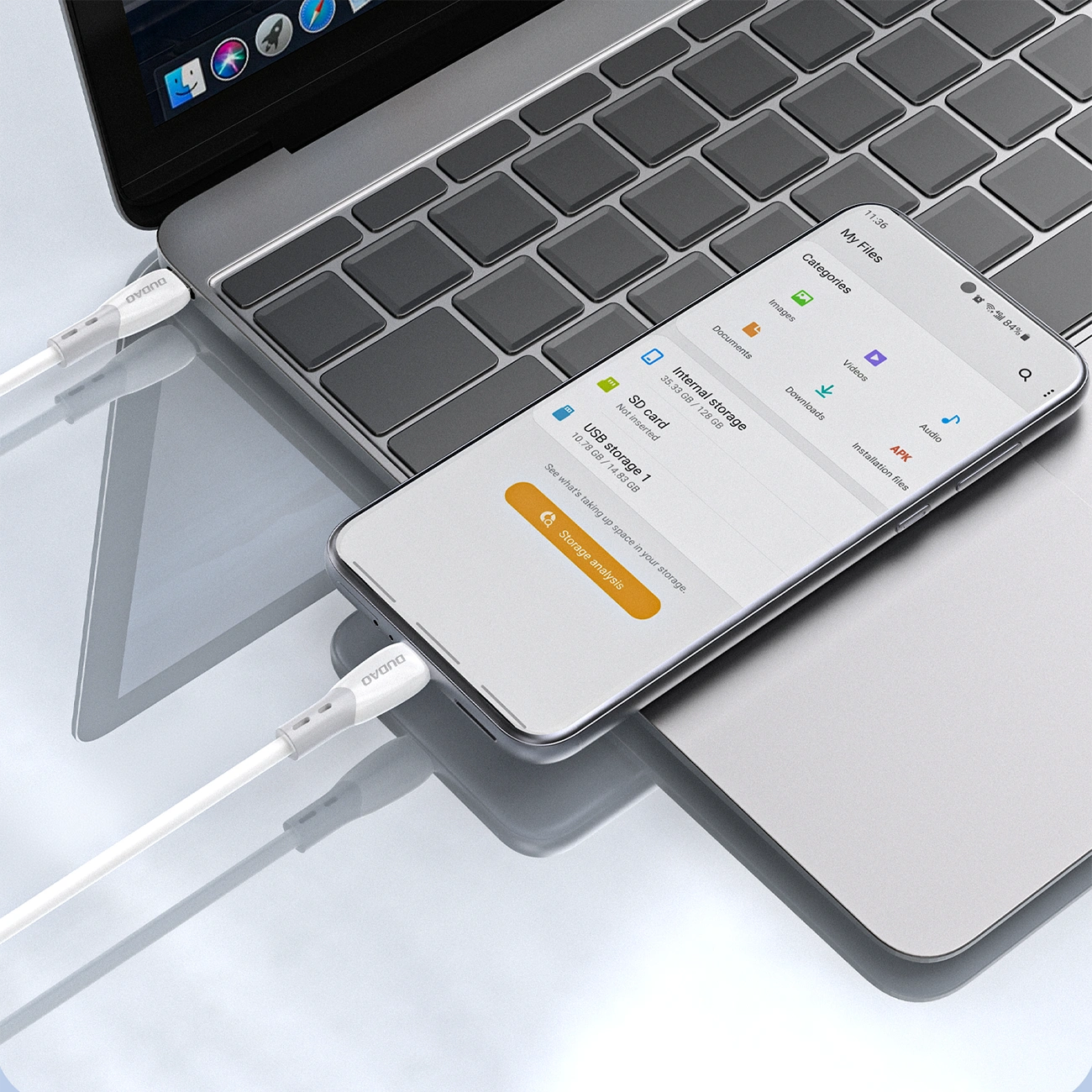 USB-C Data and Charging Cable - USB-C Dudao L25SC, 60W, 1m, White