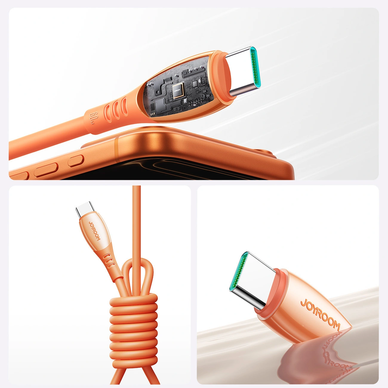 USB-C - USB-C -kaapeli ja lataus Joyroom S-A59 Vibrant, 60W, 1.2m, Oranssi