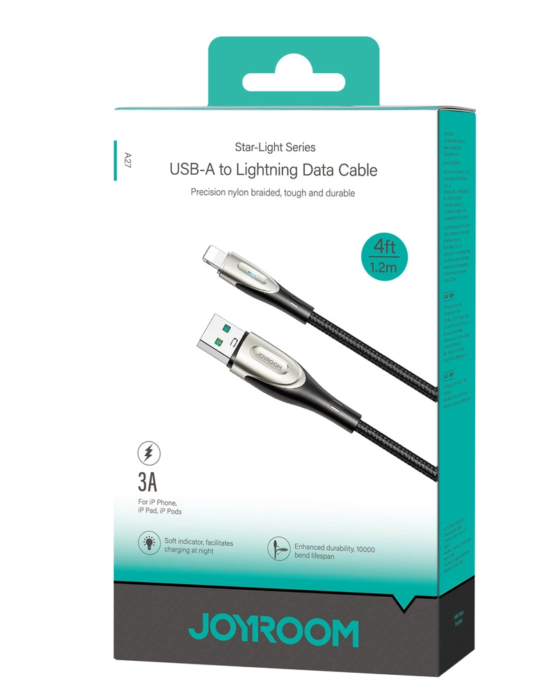 USB-A - Lightning -tietojen siirto- ja latauskaapeli Joyroom SA31-AL3, 18W, 1,2 m, musta