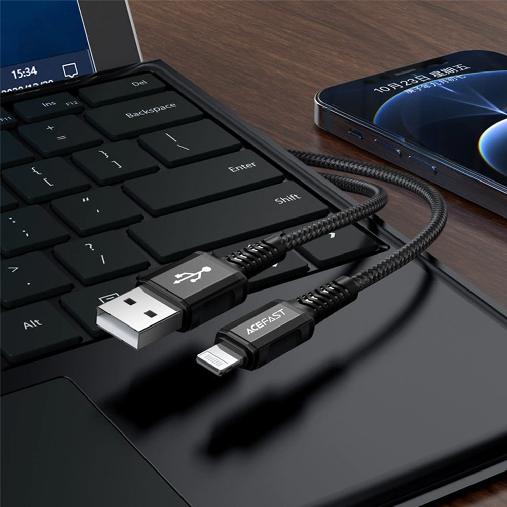 USB-A to Lightning Data and Charging Cable Acefast C1-02, 18W, 1.2m, Black