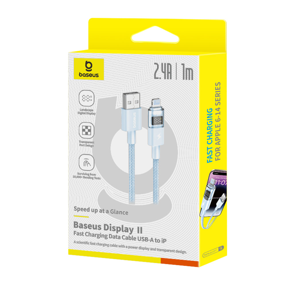 USB-A - Lightning Baseus Display 2 -data- ja latauskaapeli, 12W, 1m, Sininen P10382700311-00