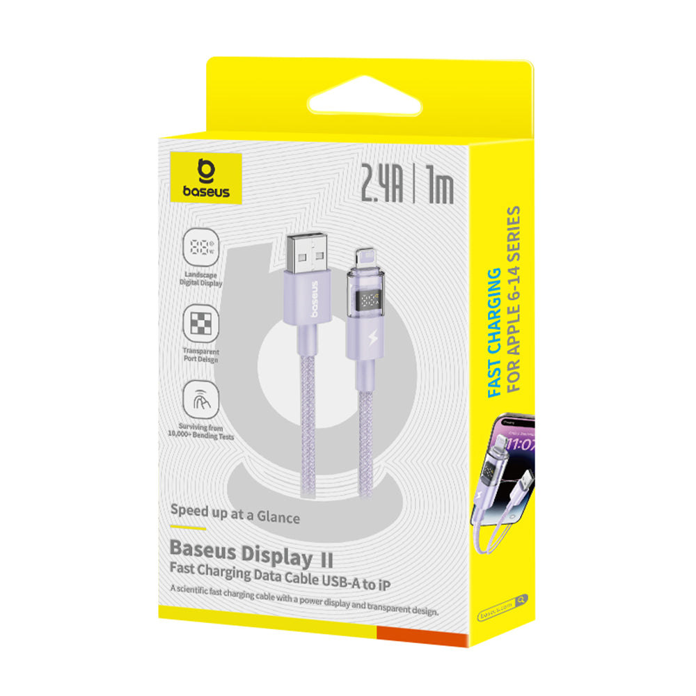 USB-A - Lightning Baseus Display 2 -data- ja latauskaapeli, 12W, 1m, Violetti P10382700511-00