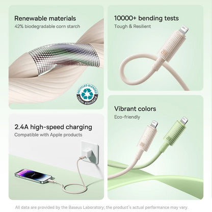 USB-A - Lightning Baseus Habitat -data- ja latauskaapeli, 18W, 2m, Vihreä P10360200631-01