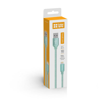 USB-A - Lightning -lataus- ja tiedonsiirtokaapeli ColorWay CW-CBUL004, 18W, 1m, Vihreä