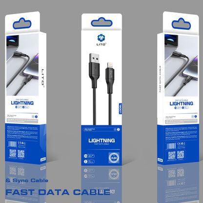 USB-A - Lightning Lito LD06L Data- ja Latauskaapeli, 18W, 1m, Musta