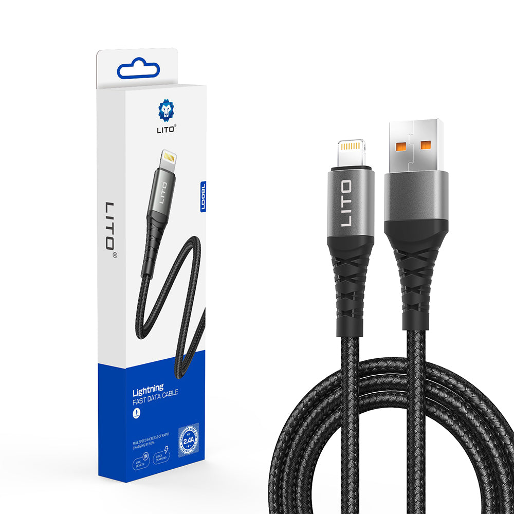 USB-A - Lightning Lito LD08L Data- ja Latauskaapeli, 18W, 1m, Musta
