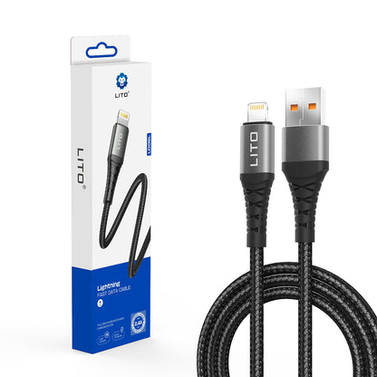 USB-A - Lightning Lito LD08L Data- ja Latauskaapeli, 18W, 1m, Musta