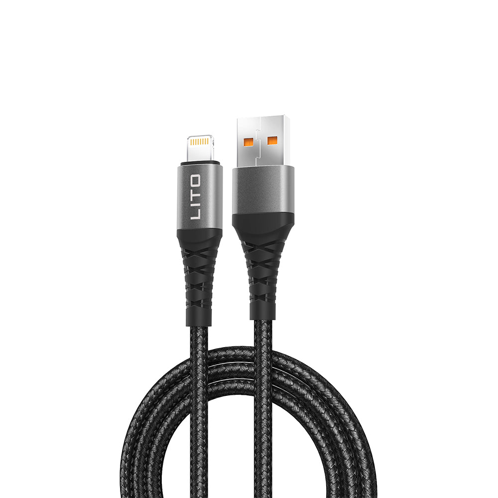 USB-A - Lightning Lito LD08L Data- ja Latauskaapeli, 18W, 1m, Musta