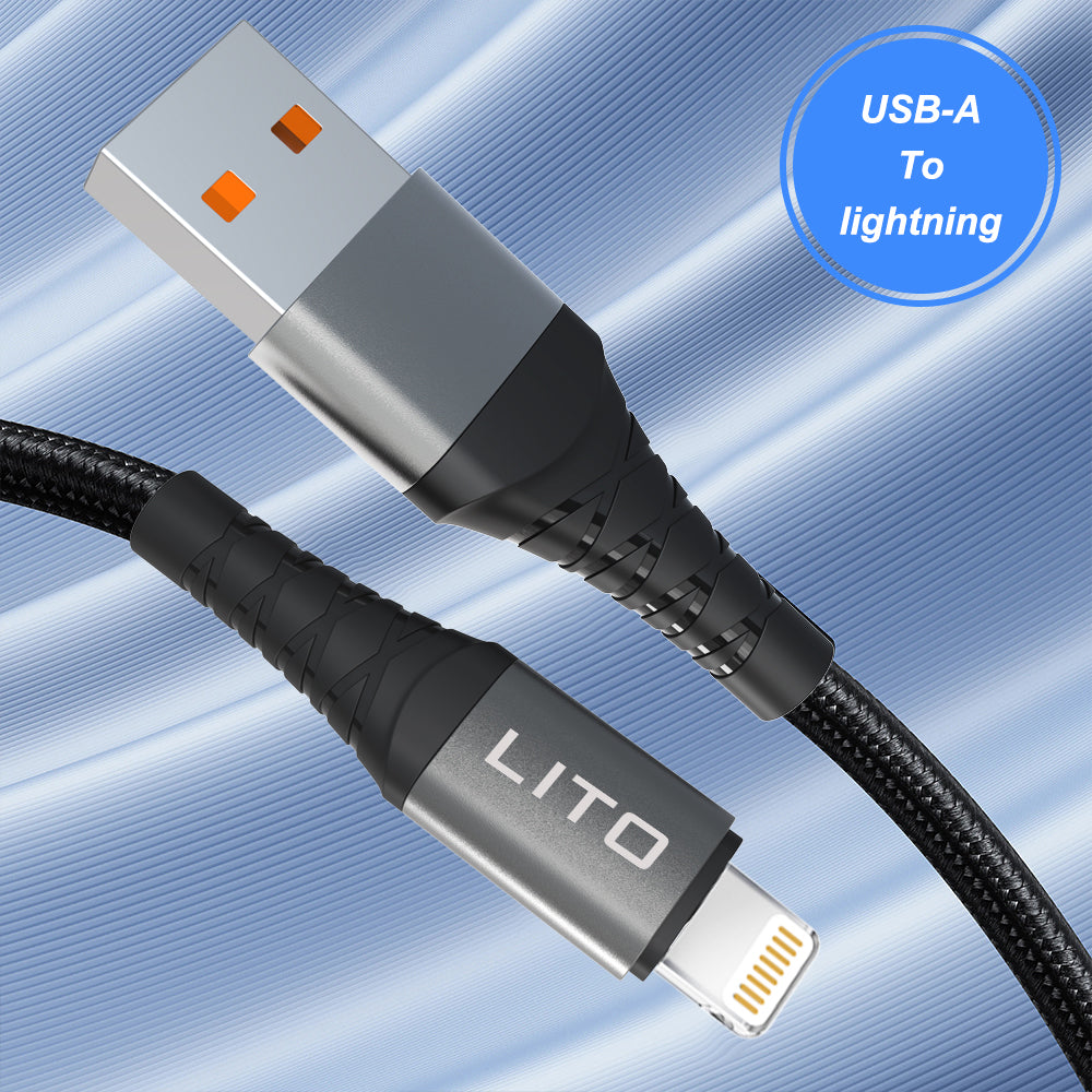 USB-A - Lightning Lito LD08L Data- ja Latauskaapeli, 18W, 1m, Musta