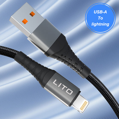 Data- ja latauskaapeli USB-A - Lightning Lito LD22L, 18W, 2m, Musta