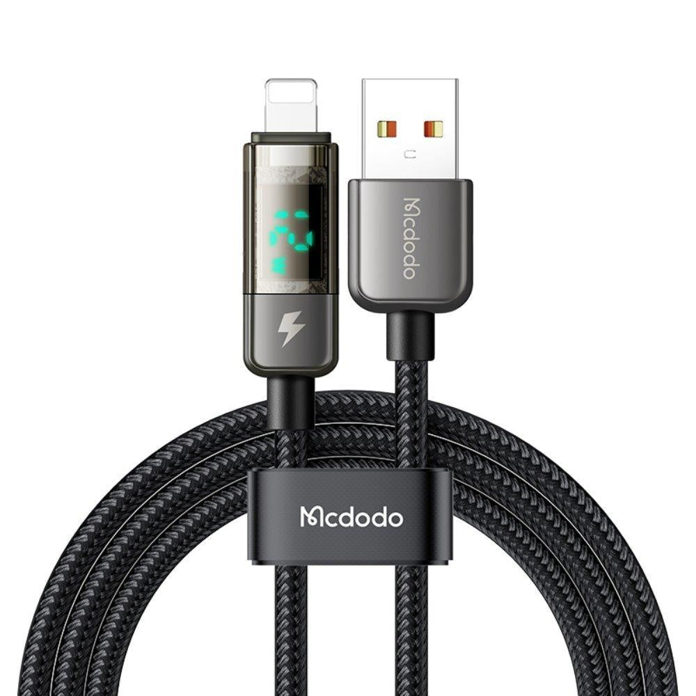 USB-A - Lightning McDodo CA-3620 Data- ja Latauskaapeli, Auto Power Off -näyttö, 18W, 1.2m, Musta