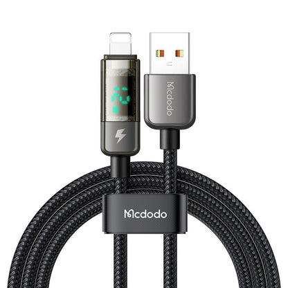 USB-A - Lightning McDodo CA-3620 Data- ja Latauskaapeli, Auto Power Off -näyttö, 18W, 1.2m, Musta