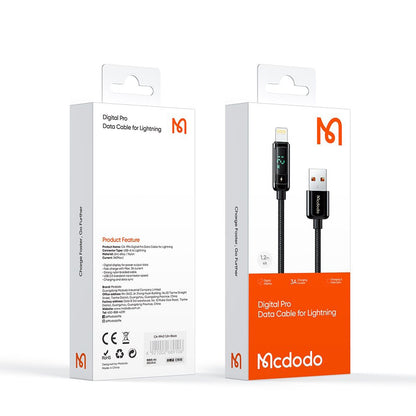 USB-A - Lightning McDodo CA-9940 Display -data- ja latauskaapeli, 12W, 1.2m, Musta