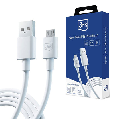 USB-A - microUSB 3MK Hyper -data- ja latauskaapeli, 18W, 1.2m, Valkoinen