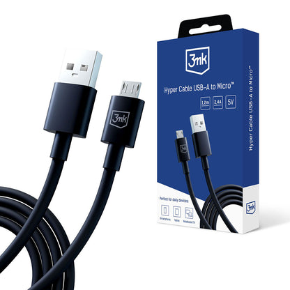 USB-A - microUSB 3MK Hyper -data- ja latauskaapeli, 18W, 1.2m, Musta