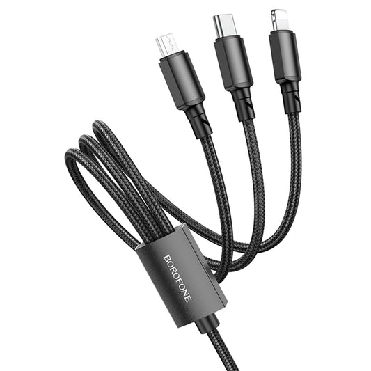 USB-A - Lightning / microUSB / USB-C Borofone BX72 latauskaapeli, 18W, 1m, Musta