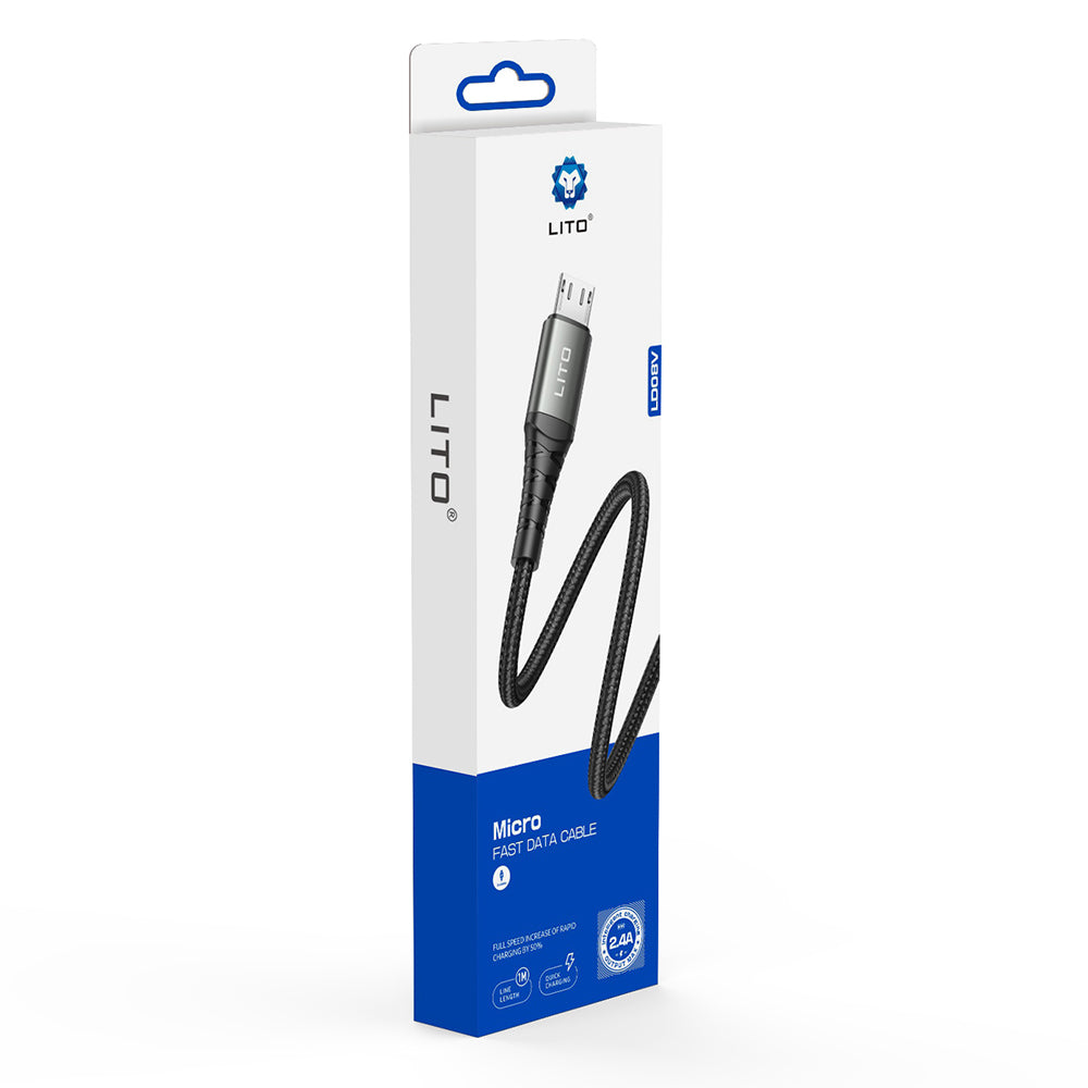 Data- ja latauskaapeli USB-A - microUSB Lito LD08V, 18W, 1m, Musta