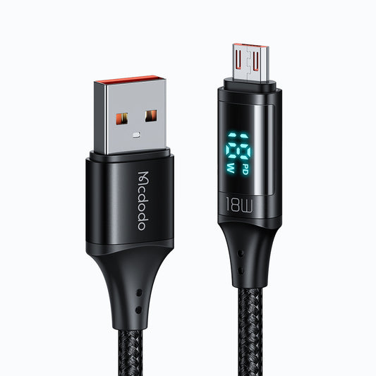 USB-A - microUSB McDodo CA-1070 Display -data- ja latauskaapeli, 18W, 1.2m, Musta
