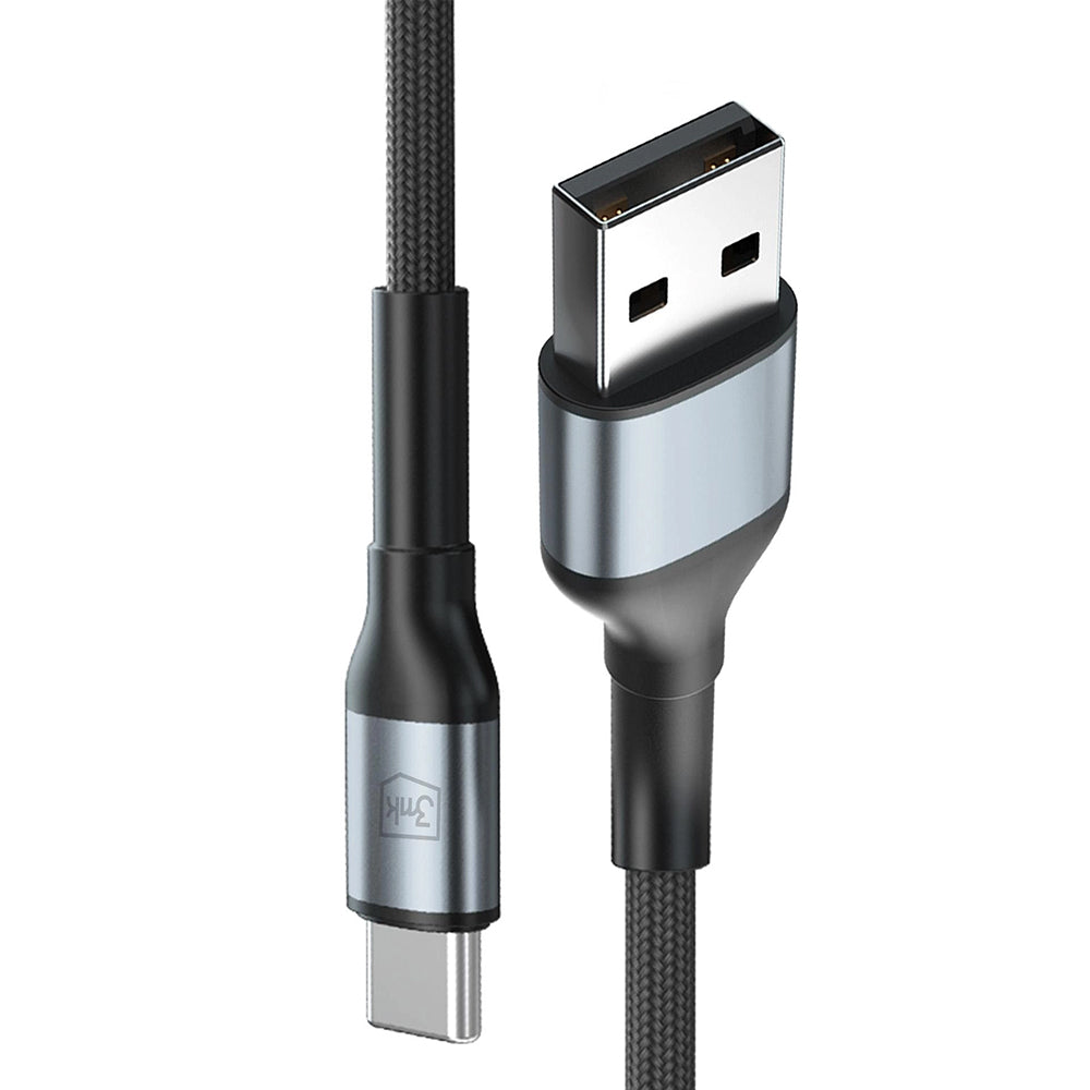 USB-A - USB-C 3MK Hyper N -data- ja latauskaapeli, 18W, 2m, Musta