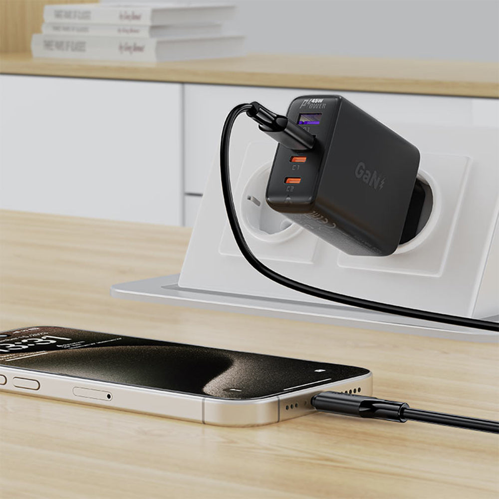USB-A - USB-C Acefast C17-04 -data- ja latauskaapeli, 18W, 1.2m, Musta