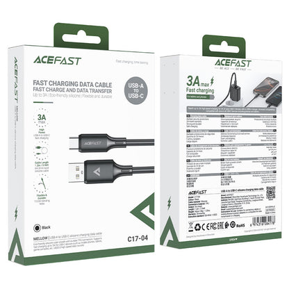 USB-A - USB-C Acefast C17-04 -data- ja latauskaapeli, 18W, 1.2m, Musta