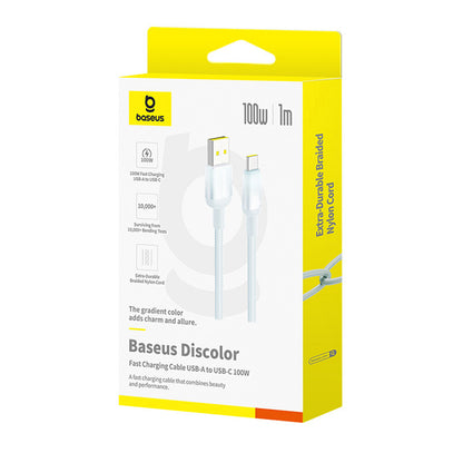 Baseus Discolor USB-A - USB-C Data ja Latauskaapeli, 100W, 1m, Sinivihreä E0420801