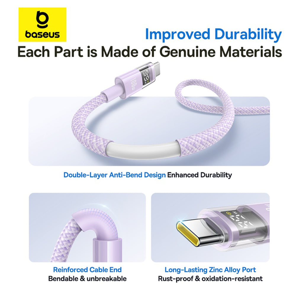 USB-A - USB-C Baseus Display 2 -data- ja latauskaapeli, 100W, 1m, Violetti P10382701511-00