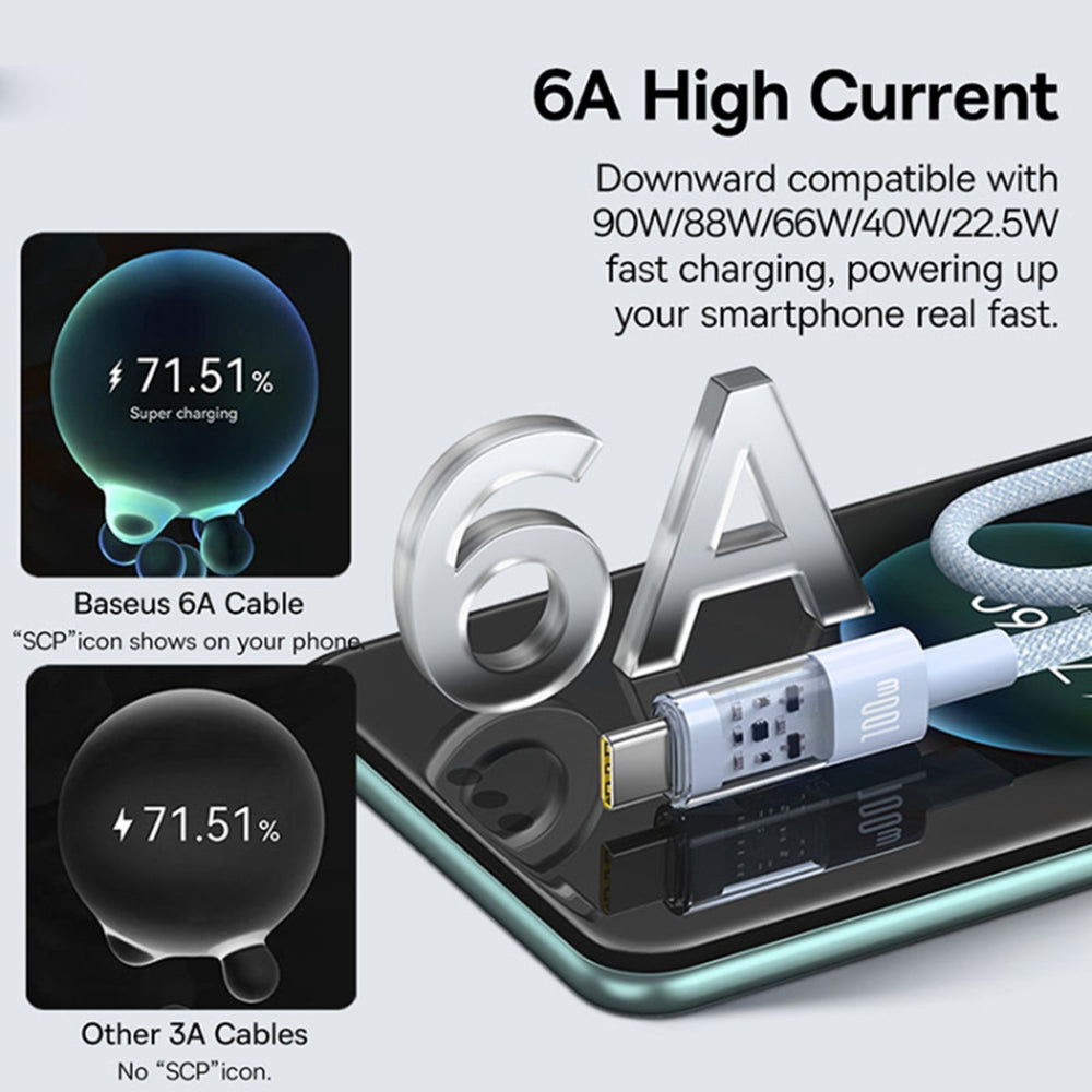 Data- ja latauskaapeli USB-A - USB-C Baseus Gem, 100W, 1m, Sininen P10373002311-00