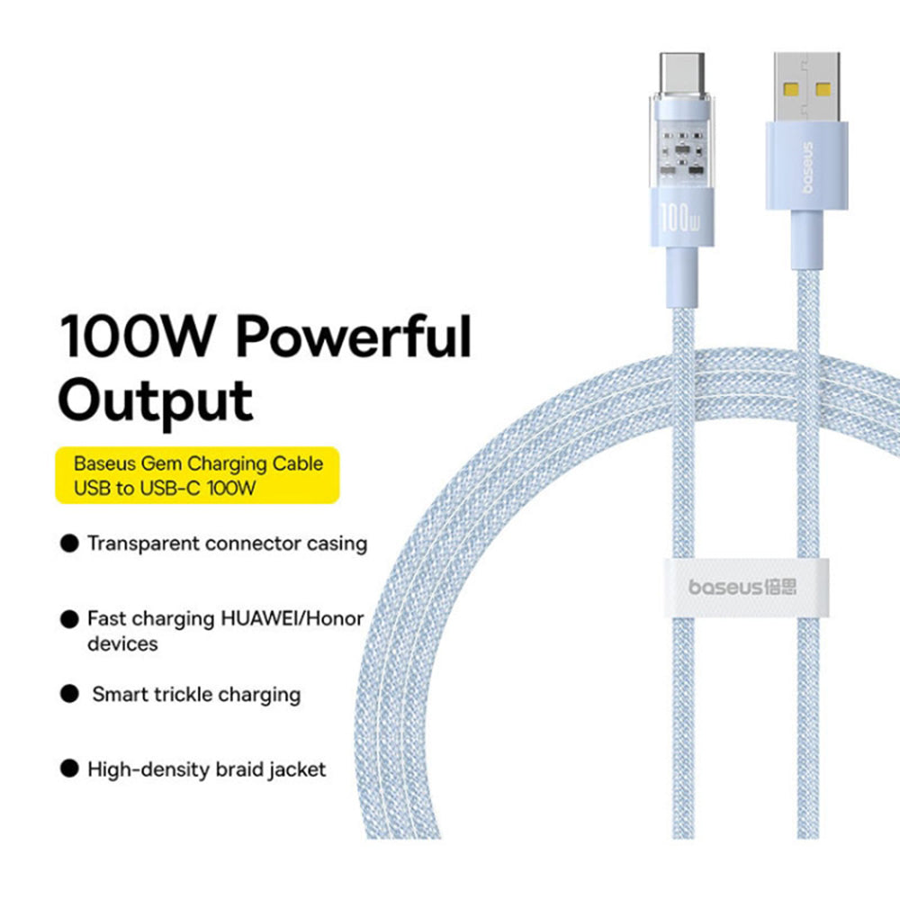 Data- ja latauskaapeli USB-A - USB-C Baseus Gem, 100W, 1m, Sininen P10373002311-00