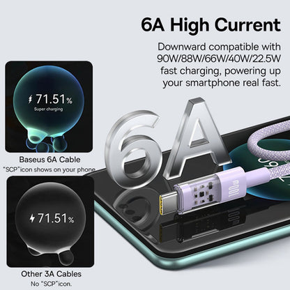 Data- ja latauskaapeli USB-A - USB-C Baseus Gem, 100W, 1m, Violetti P10373002511-00