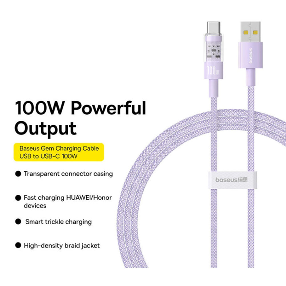 Data- ja latauskaapeli USB-A - USB-C Baseus Gem, 100W, 1m, Violetti P10373002511-00