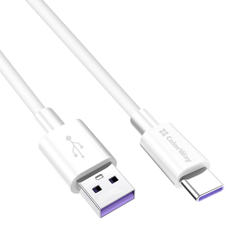 USB-A - USB-C -lataus- ja tiedonsiirtokaapeli ColorWay CW-CBUC019, 18W, 1m, Valkoinen