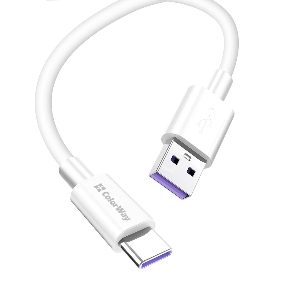USB-A - USB-C -lataus- ja tiedonsiirtokaapeli ColorWay CW-CBUC019, 18W, 1m, Valkoinen