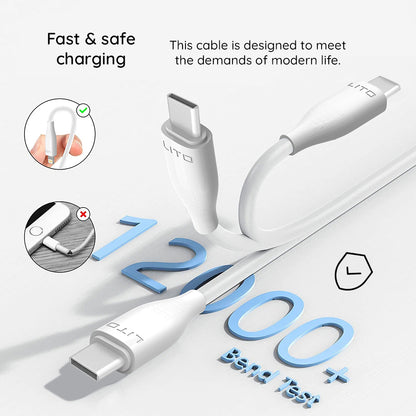USB-A - USB-C Lito LD03T -data- ja latauskaapeli, 18W, 1m, Valkoinen