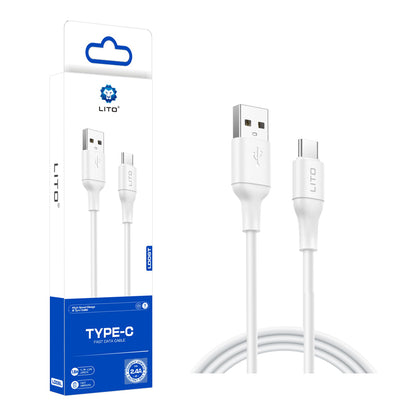 USB-A - USB-C Lito LD06T Data- ja Latauskaapeli, 18W, 1m, Valkoinen